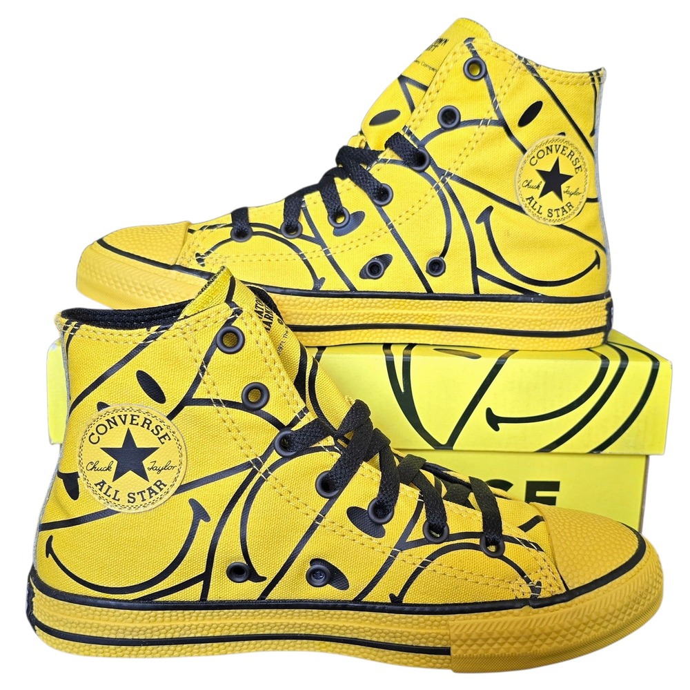 Converse Chuck Taylor China Town All Star Smiley Face Yellow‎ High Tops 3Y